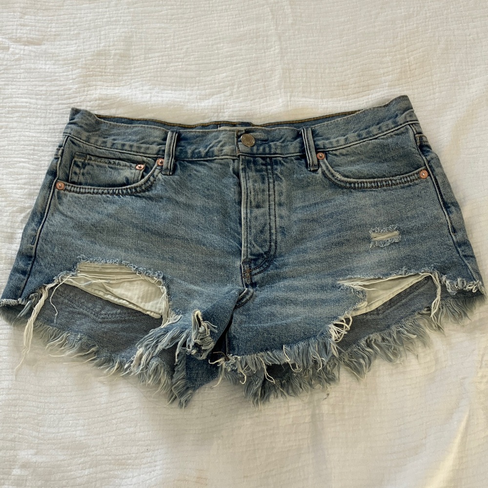 We The Free Blue Distressed Jean Shorts